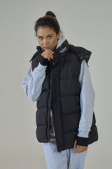 SIANMARIE Quilted Unisex Black Zip Padded Gilet with Detachable Hood | WOMENS | Sian Marie