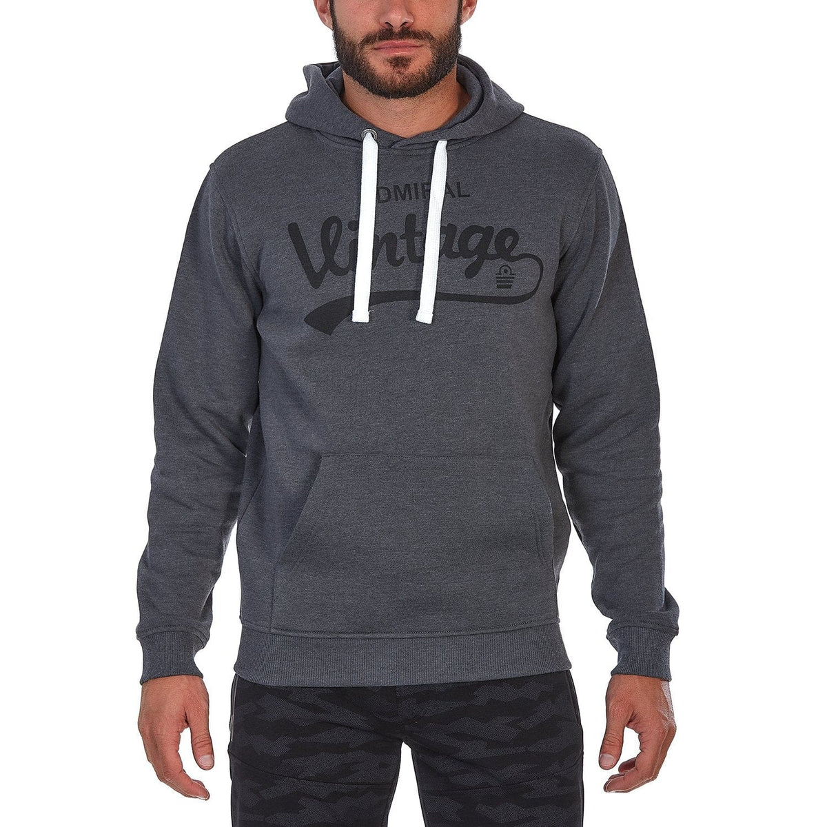 ADMIRAL PASO Mens Vintage Hoodie - Melange / Black