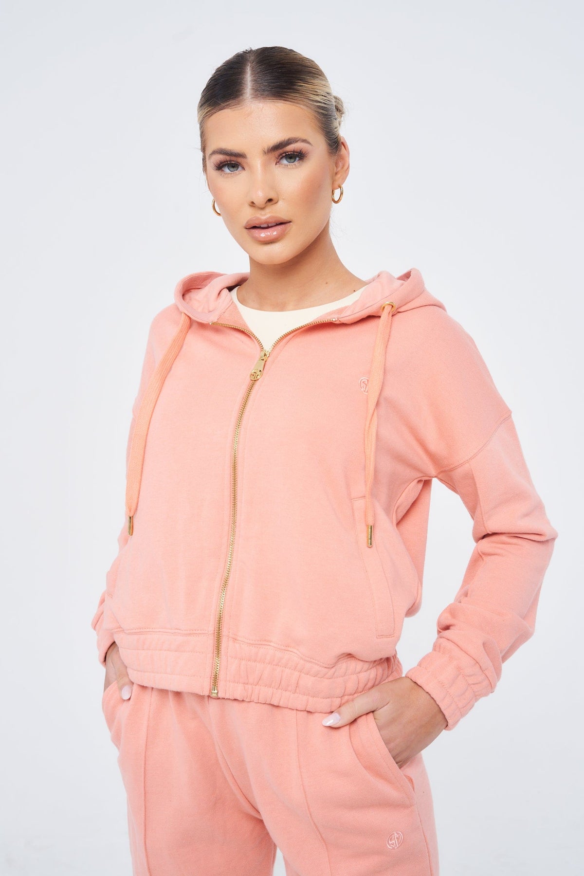 SIANMARIE Hoodie with Inner Zip - Peach