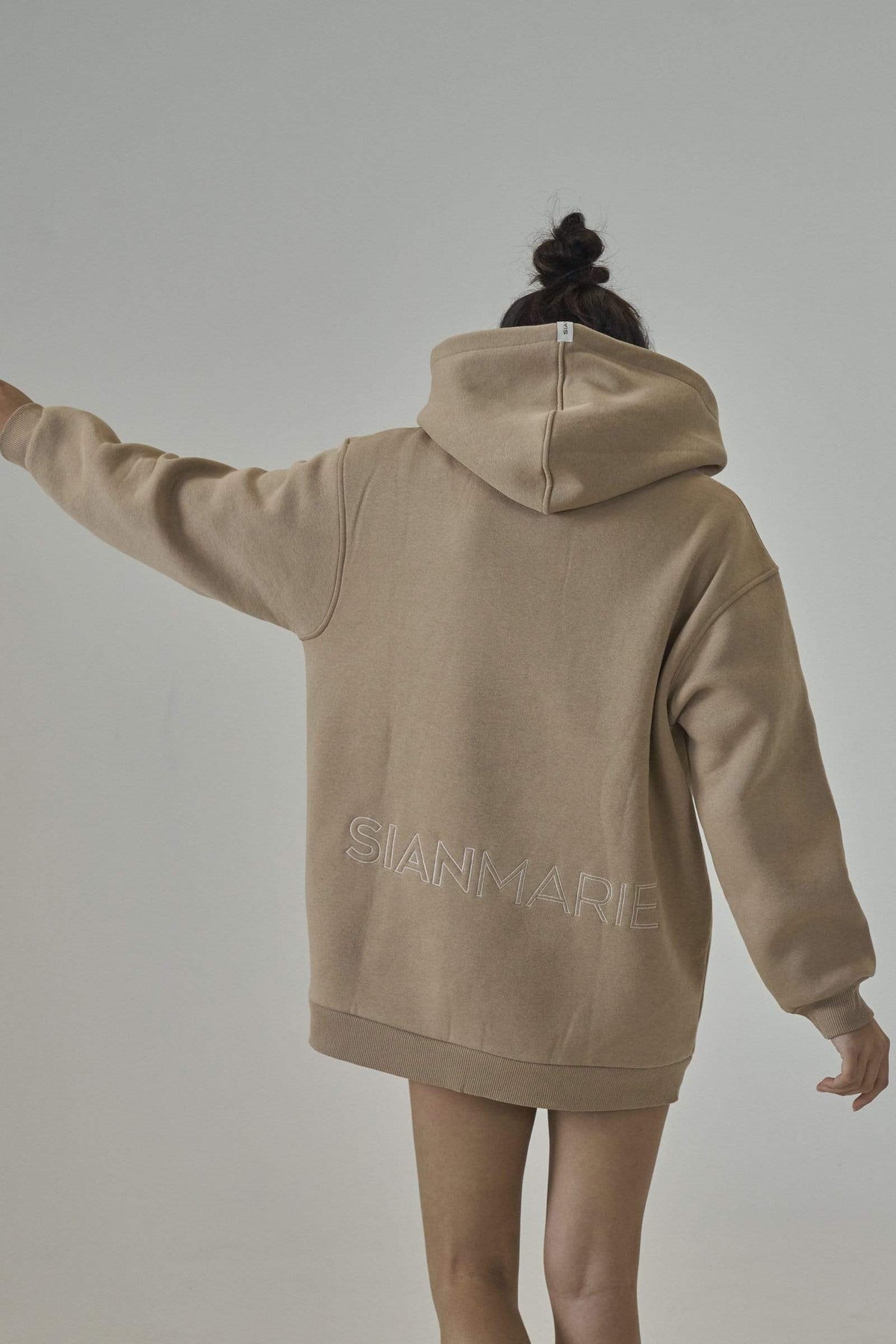 SIANMARIE Oversized Sand Slogan Print Hoodie