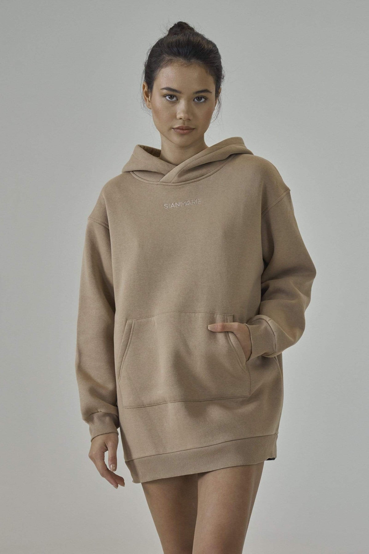 SIANMARIE Oversized Sand Slogan Print Hoodie