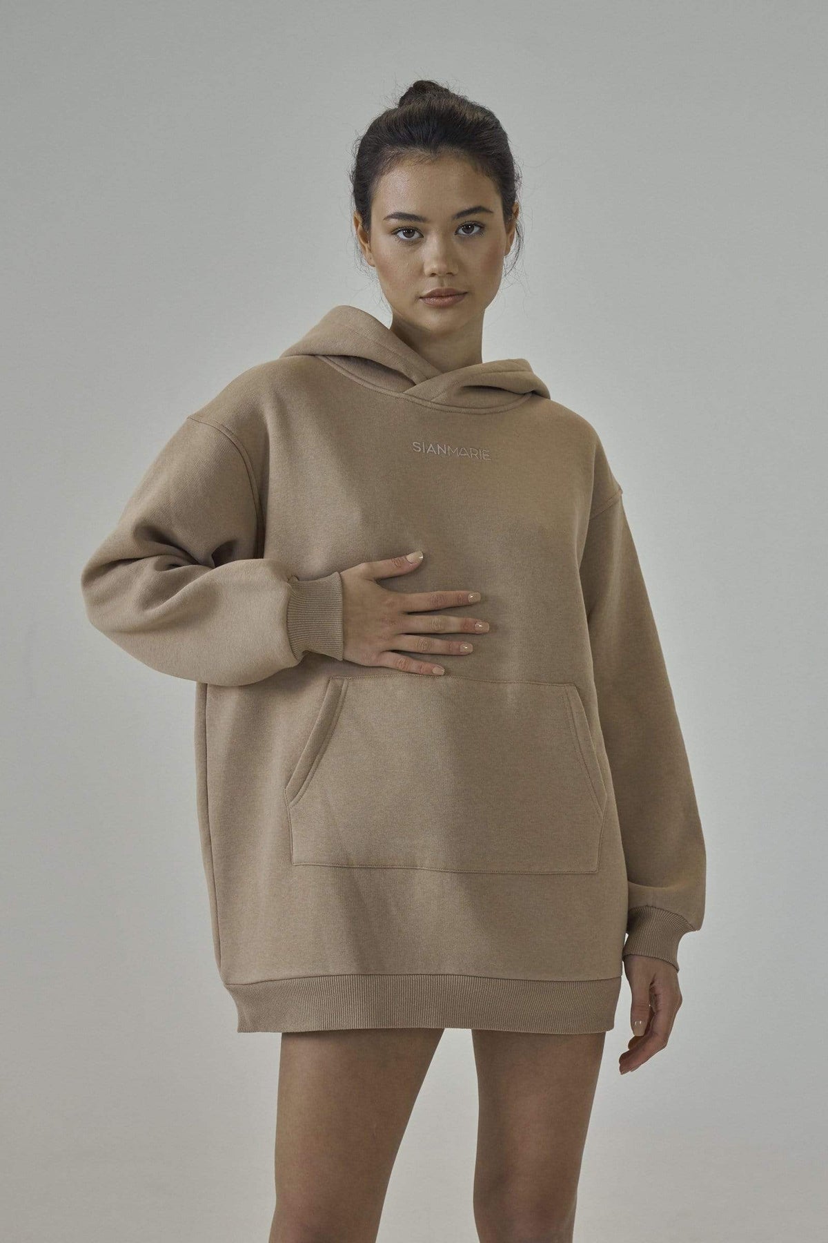 SIANMARIE Oversized Sand Slogan Print Hoodie