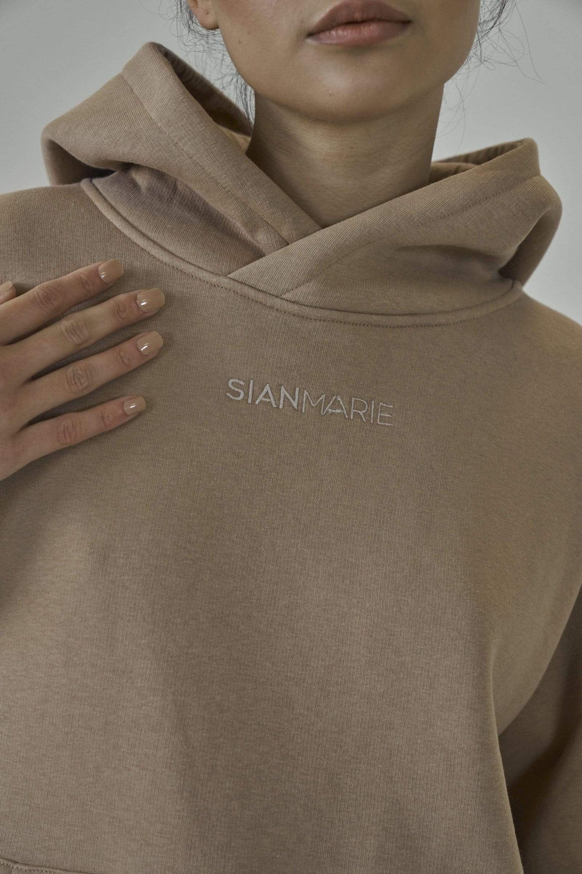 SIANMARIE Oversized Sand Slogan Print Hoodie