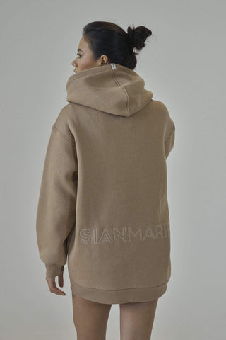 SIANMARIE Oversized Sand Slogan Print Hoodie | WOMENS | Sian Marie