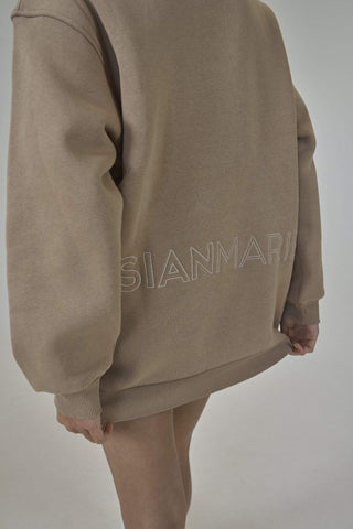 SIANMARIE Oversized Sand Slogan Print Hoodie | WOMENS | Sian Marie