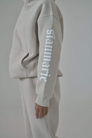 SIANMARIE Oversized Slogan Print Nude Hoodie | WOMENS | Sian Marie