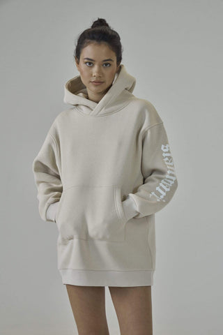 SIANMARIE Oversized Slogan Print Nude Hoodie | WOMENS | Sian Marie