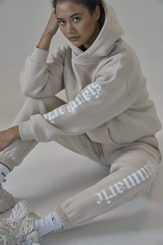 SIANMARIE Oversized Slogan Print Nude Hoodie | WOMENS | Sian Marie