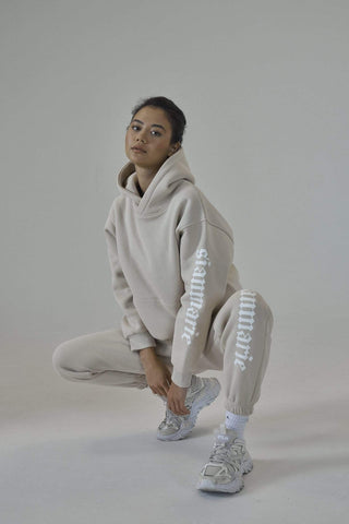 SIANMARIE Oversized Slogan Print Nude Hoodie | WOMENS | Sian Marie