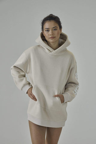 SIANMARIE Oversized Slogan Print Nude Hoodie | WOMENS | Sian Marie