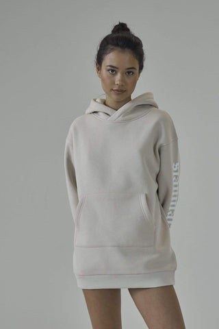 SIANMARIE Oversized Slogan Print Nude Hoodie | WOMENS | Sian Marie